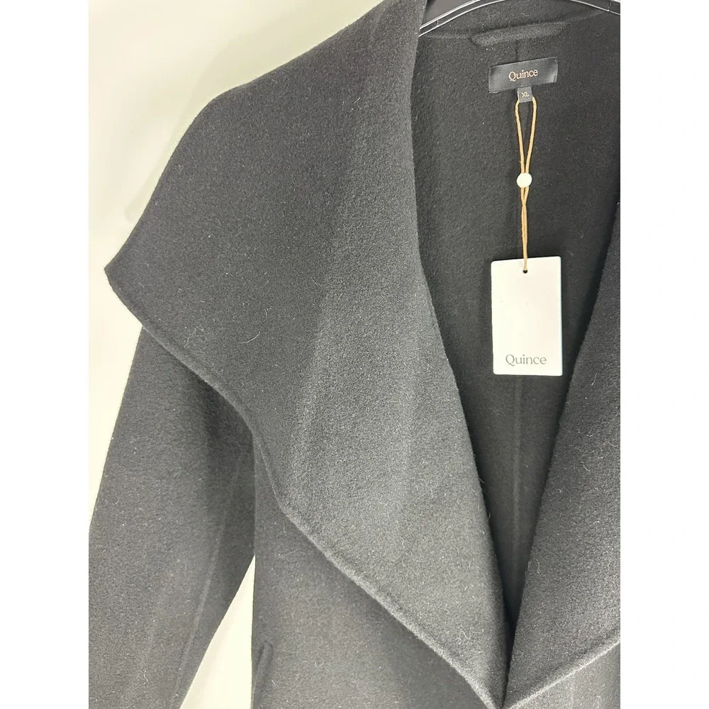 NWT Quince Double Faced Merino Wool Draped Collar Wrap Coat Long Tie Women's XL - Picture 5 of 16